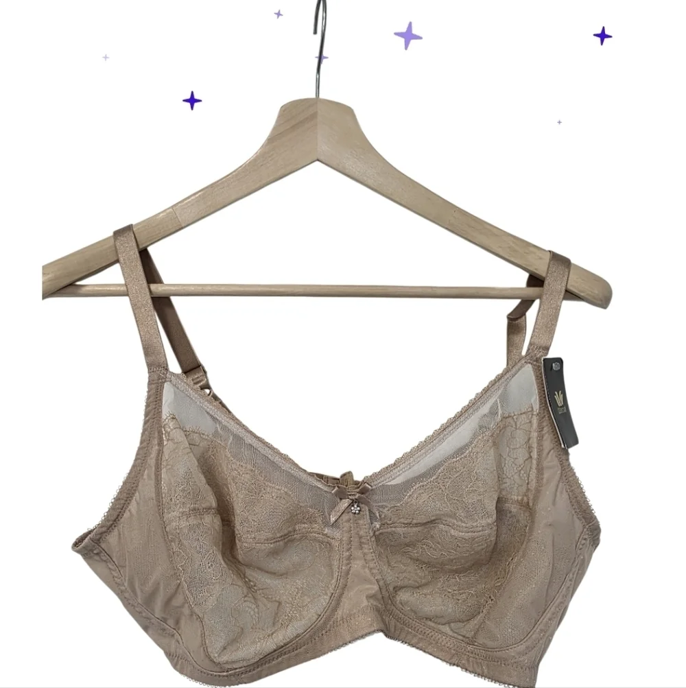 Wacoal Women's Retro Chic Wirefree Bra Size 40D Nude Tan Lace Style 852186 NEW